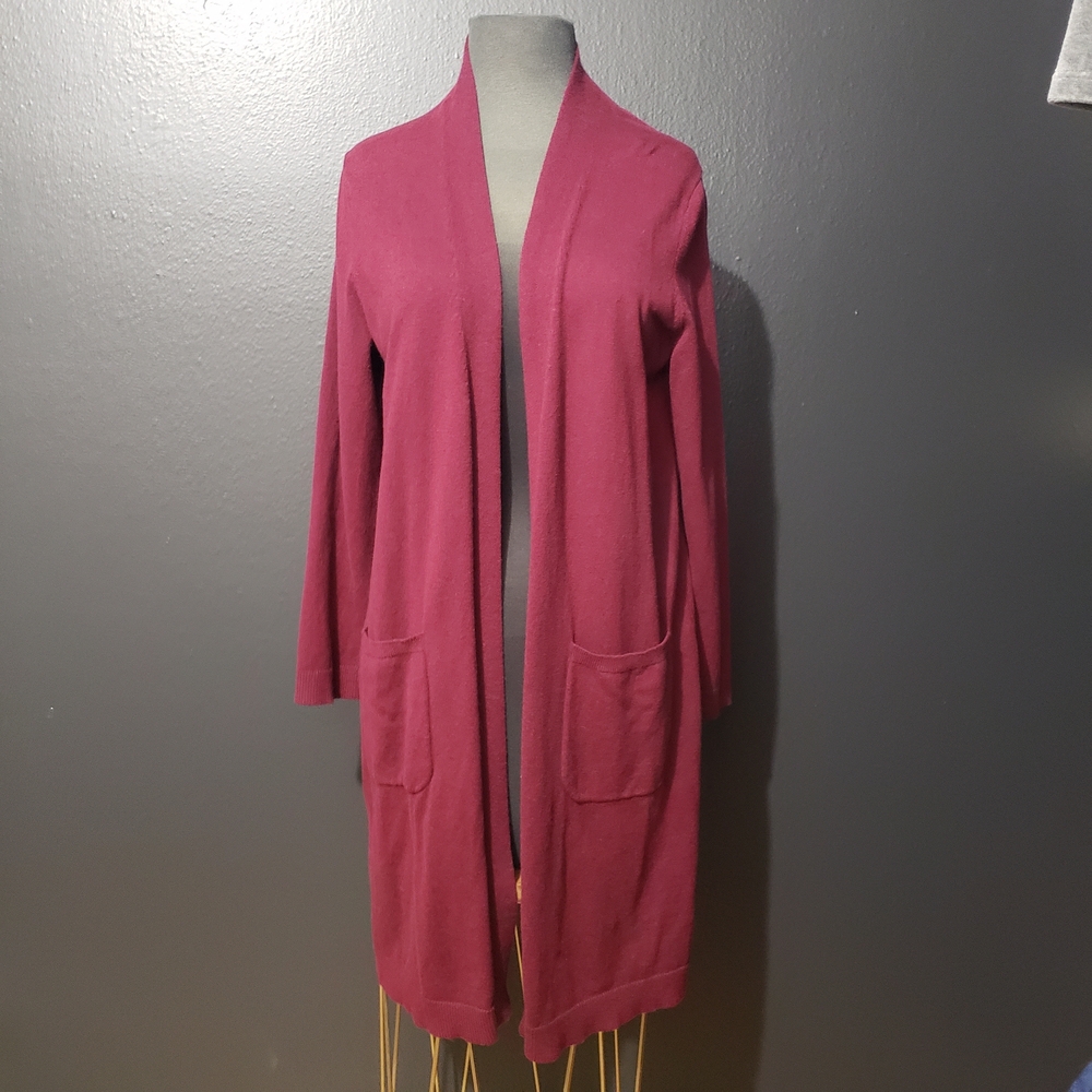 28. Elegant Open Front Duster Cardigan Sweater - Wine/Burgandy Color